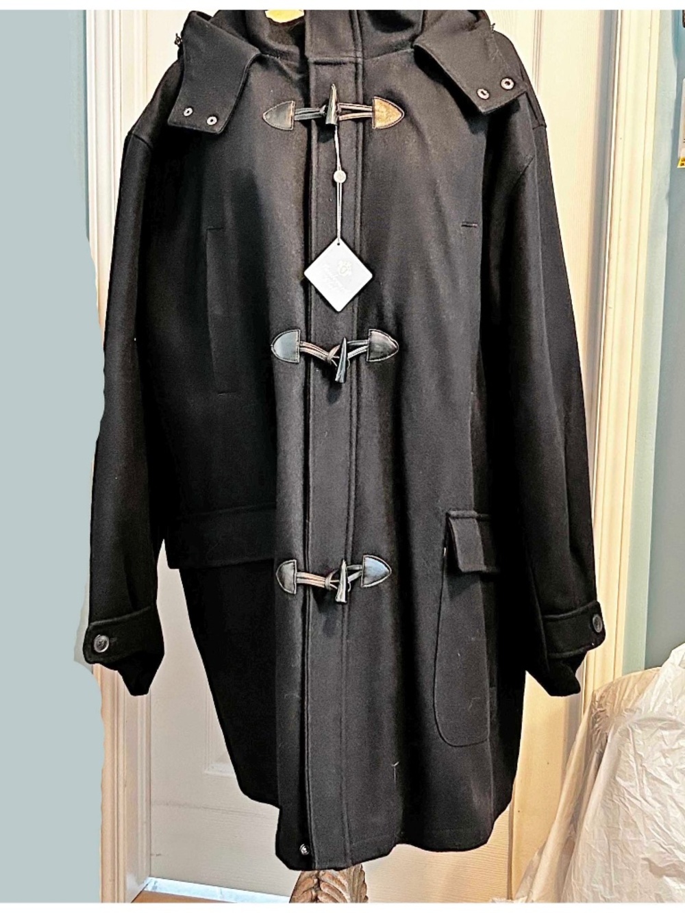 COAT, WOOL BLEND, NAVY SIZE 3X, INSULATED FOR COLD DAYS, HOOD, SIX POCKETS,